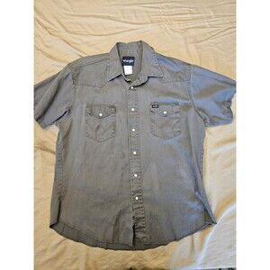 Wrangler Men's XL Western Short Sleeve Pearl Snap Shirt Gray Charcoal "W" Stitch